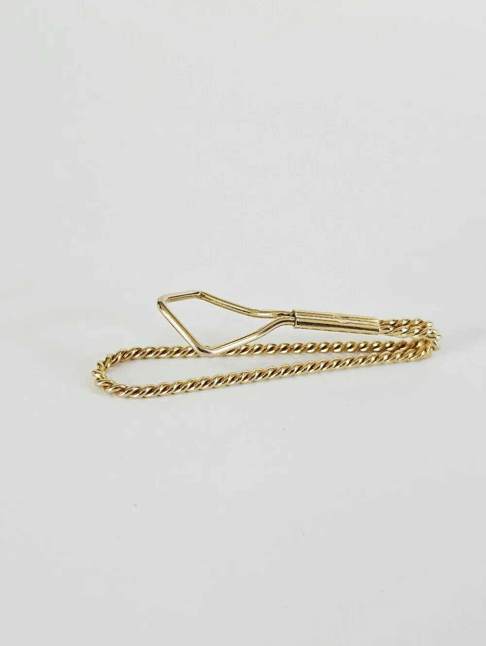 Vintage Polished Gold Tone Twist Detail Slide On Bar Tie Slide Clip - Money Clip